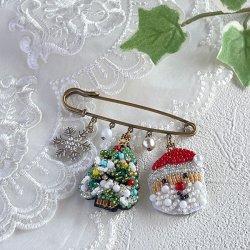 画像1: ビーズ刺繍でつくるピンブローチ〜クリスマス〜