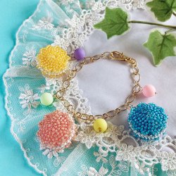 画像1: ビーズクロッシェで編むマカロンのバッグチャーム
